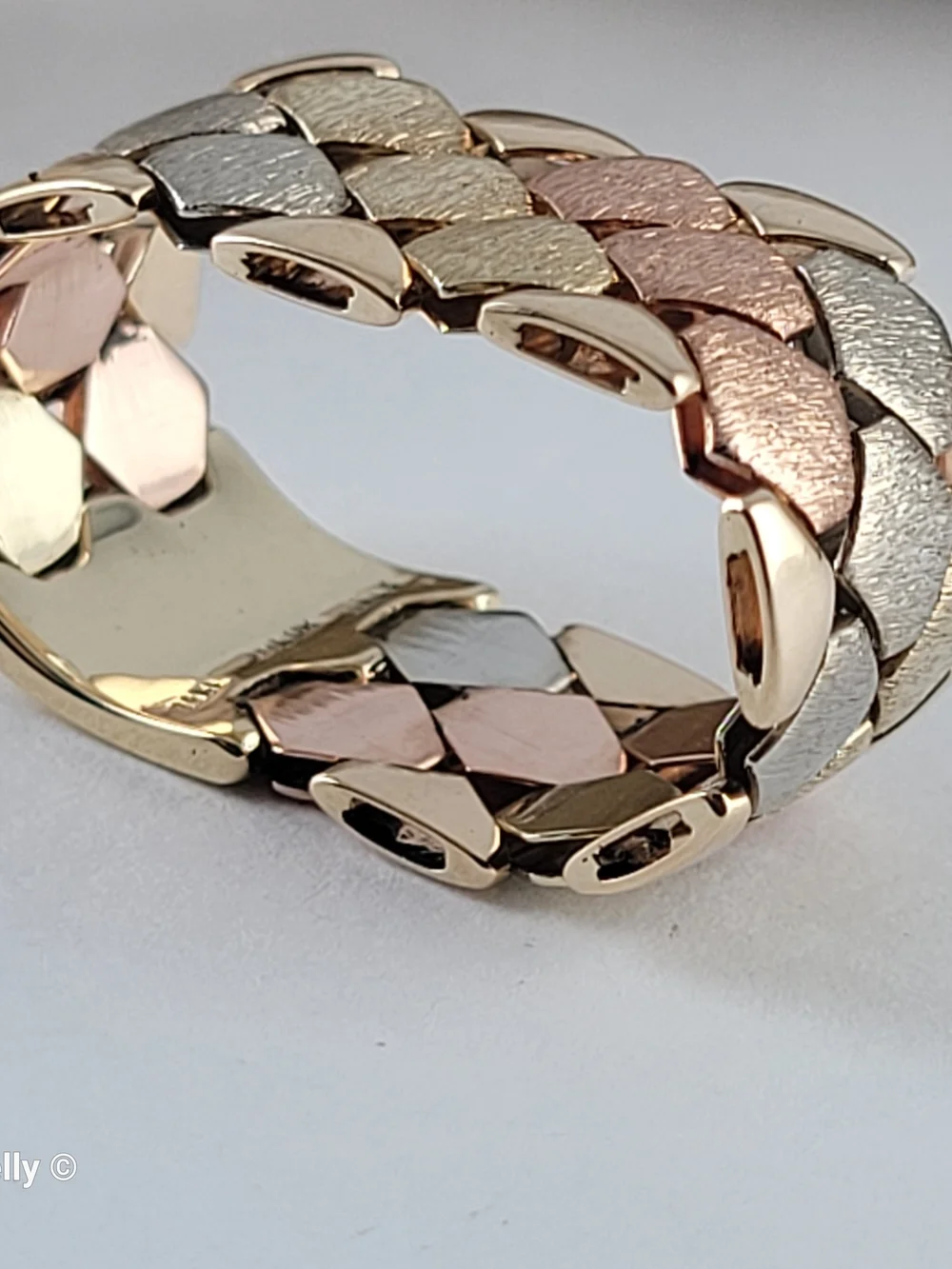 14K Tri-Color Gold Satin Flexible Cigar Band Ring Size 9 – Made in Italy! 👌🎁
